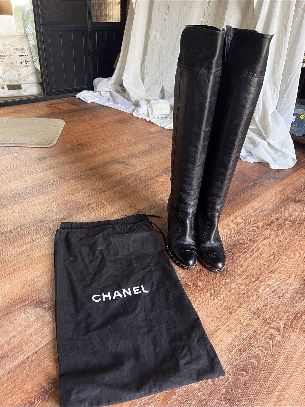Chanel over the knee black leather boots - size 36